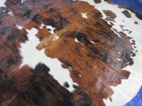 Speckled Tricolor Cowhide Rug - Size: 7x6.7 feet K-293