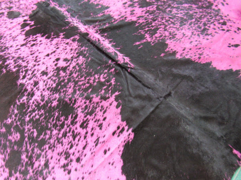 Black & White Dyed Pink Cowhide Rug (fire brand/ thin hide) Size: 7 3/4x7 1/4 feet C-1483