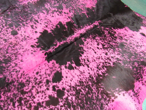 Black & White Dyed Pink Cowhide Rug (fire brand/ thin hide) Size: 7 3/4x7 1/4 feet C-1483