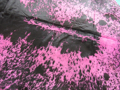 Black & White Dyed Pink Cowhide Rug (fire brand/ thin hide) Size: 7 3/4x7 1/4 feet C-1483