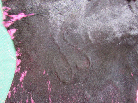 Black & White Dyed Pink Cowhide Rug (fire brand/ thin hide) Size: 7 3/4x7 1/4 feet C-1483