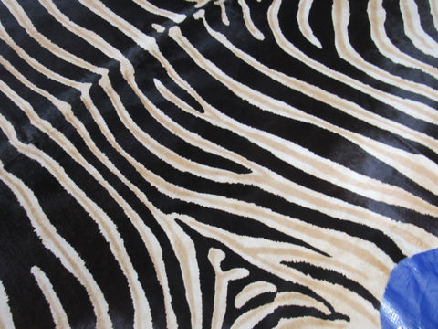 Dark Genuine Zebra Print Cowhide Rug - Size: 7x6 feet O-253