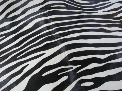 Horizontal Zebra Print Cowhide Rug - Size: 8x6.7 feet O-256