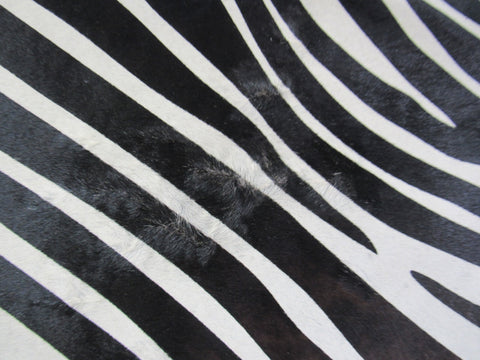 Horizontal Zebra Print Cowhide Rug - Size: 8x6.7 feet O-256