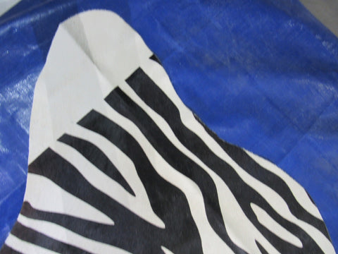 Horizontal Zebra Print Cowhide Rug - Size: 8x6.7 feet O-256