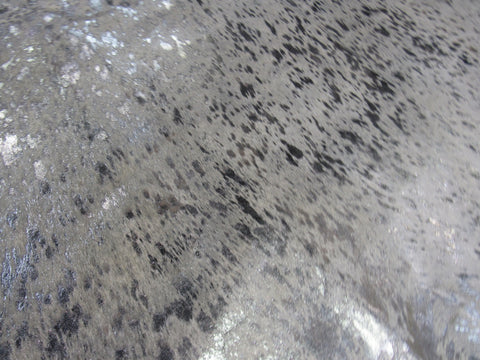 Silver Metallic Acid Washed Cowhide Rug (silver spots are more intense, skin is stiff) Size: 7.5x6.25 feet B-274