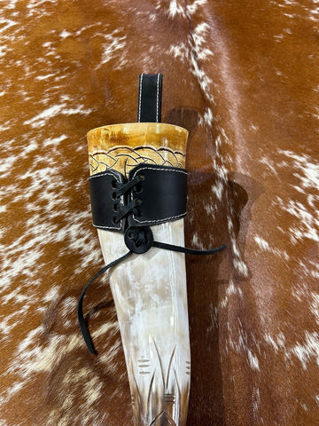 Viking Drinking Horn - Wolf Scrimshaw Viking Drinking Mug Leather Holster Included