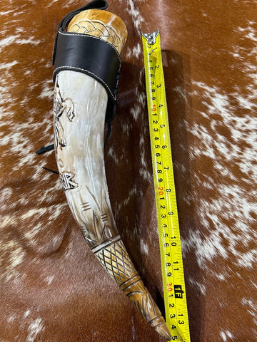 Viking Drinking Horn - Wolf Scrimshaw Viking Drinking Mug Leather Holster Included