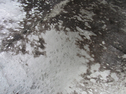 Speckled Black & White Cowhide Rug with Silver Acid Washed (tiny hole) Size: 7x6.2 feet C-1508