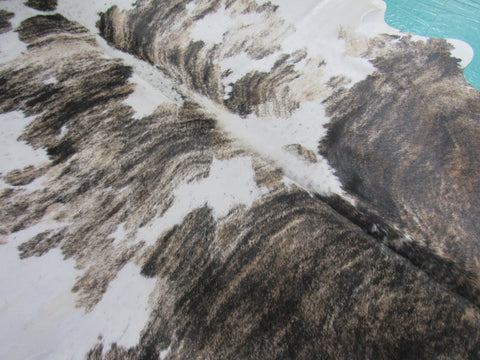 Grey Brindle & White Cowhide Rug Size: 7x6 1/4 feet B-284