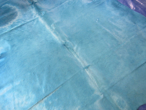 Dyed Azur Blue Cowhide Rug - Size: 7.5x7 feet C-1728