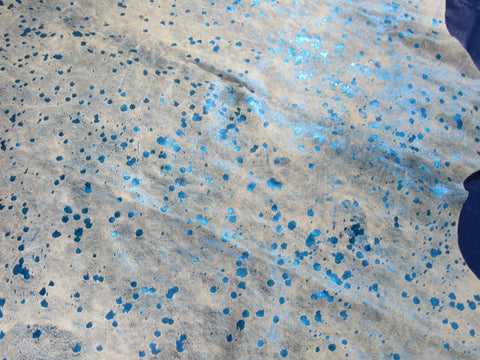 Blue Metallic Acid Washed Cowhide Rug - Size: 8x7.2 feet K-329