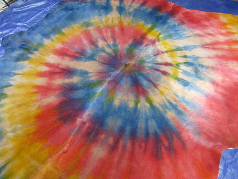 Multicolor Tie Dye Cowhide Rug (has a particular odor) - Size: 8.7x8 feet C-1727