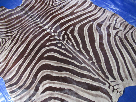 Dark Grey Genuine Zebra Print Cowhide Rug - Size: 7.2x6 feet O-272