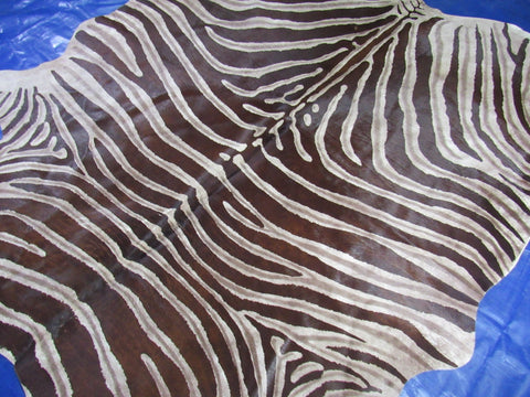 Dark Grey Genuine Zebra Print Cowhide Rug - Size: 7.2x6 feet O-272