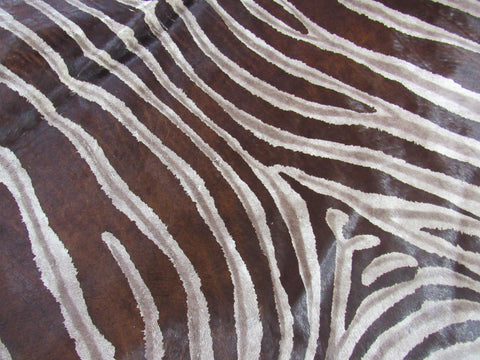 Dark Grey Genuine Zebra Print Cowhide Rug - Size: 7.2x6 feet O-272