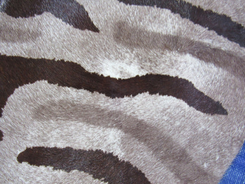 Dark Grey Genuine Zebra Print Cowhide Rug - Size: 7.2x6 feet O-272