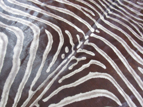 Dark Grey Genuine Zebra Print Cowhide Rug - Size: 7.2x6 feet O-272