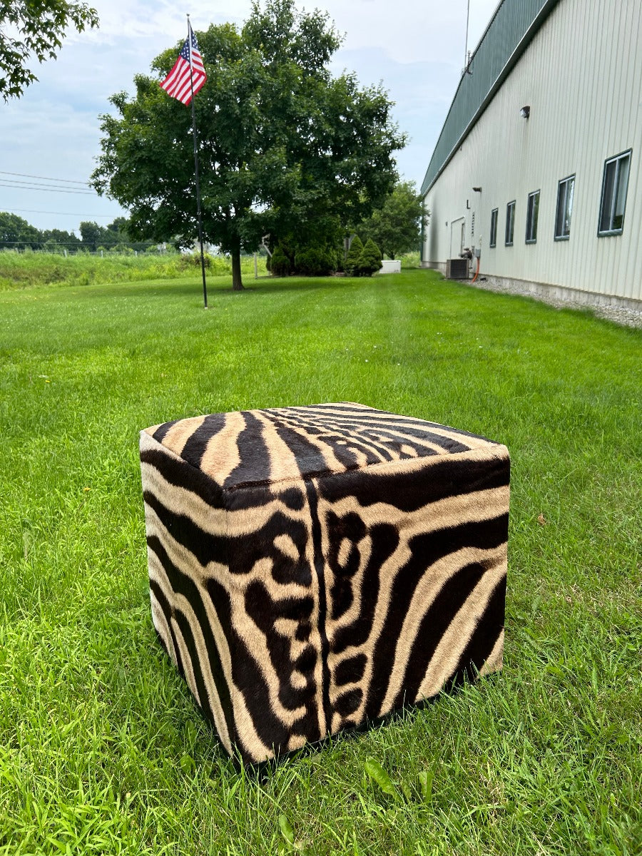Real Zebra Ottoman Cube 18 H X 20 X 20" Zebra Skin Hair-on Ottoman