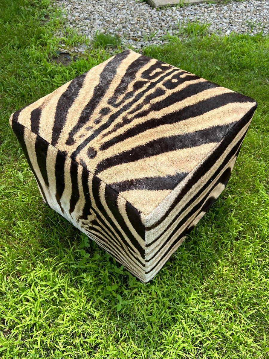 Real Zebra Ottoman Cube 18 H X 20 X 20" Zebra Skin Hair-on Ottoman