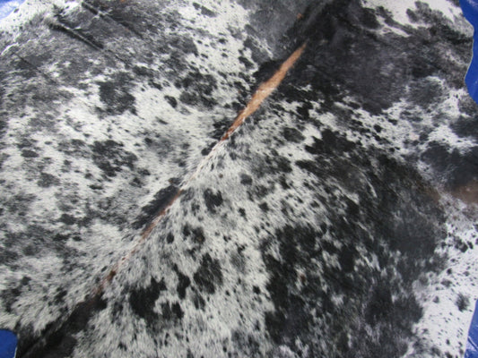 Speckled Black and White with Brown Dorsal Line Cowhide Rug - Size: 8x7 feet O-1193