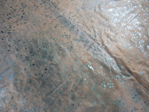Turquoise Metallic Acid Washed Cowhide Rug - Size: 7.2x6.2 feet K-339