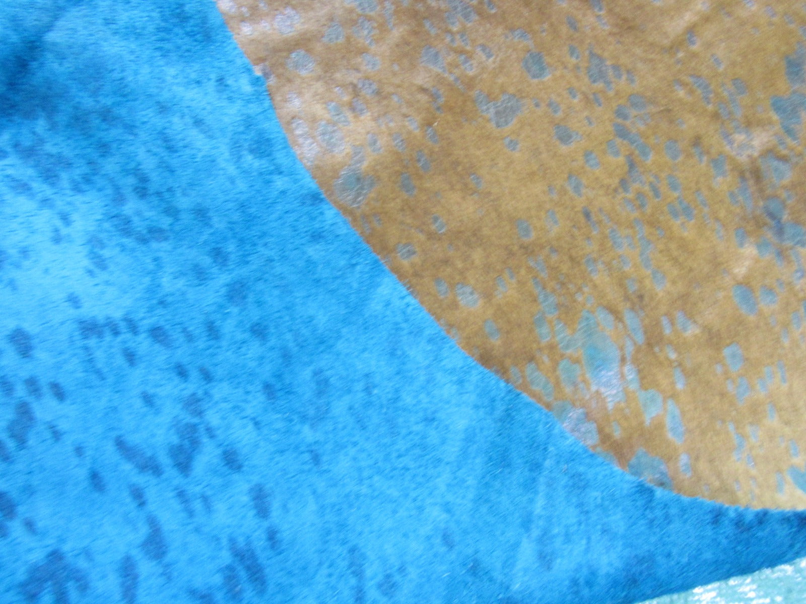 Brown with Light Turquoise Devore Cowhide Rug - Size: 8x7 feet O-1011