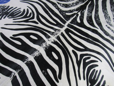 Distressed Zebra Print Cowhide Rug (off-white background) Size: 6.2x5.7 feet K-348