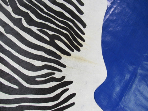 Zebra Print Cowhide Rug (neck has some yellow lines) Size: 7x6.2 feet M-1598
