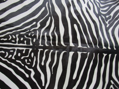 Zebra Print Cowhide Rug (neck has some yellow lines) Size: 7x6.2 feet M-1598