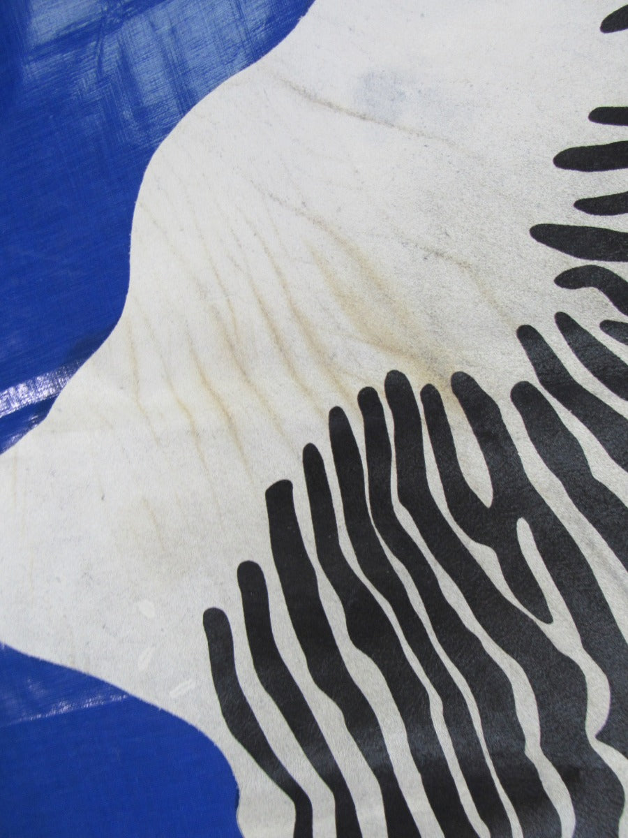 Zebra Print Cowhide Rug Rough Quality (neck has some yellow lines/ stitch) Size: 7.7x7 feet M-1599