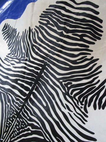 Zebra Print Cowhide Rug Rough Quality (some scars/ light beige background/fire brand) Size: 7.2x6.2 feet M-1600