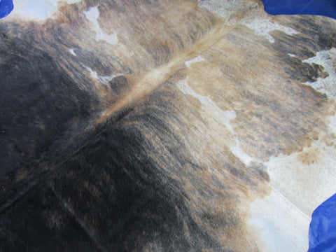 Gorgeous Brindle Tricolor Cowhide Rug (tones of black and beige) Size: 8x7 feet O-1194