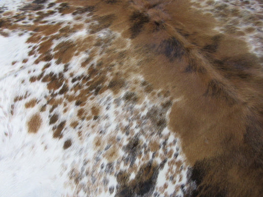 Magnifique et unique tapis en peau de vache tricolore Taille : 6x6,5 pieds O-1197