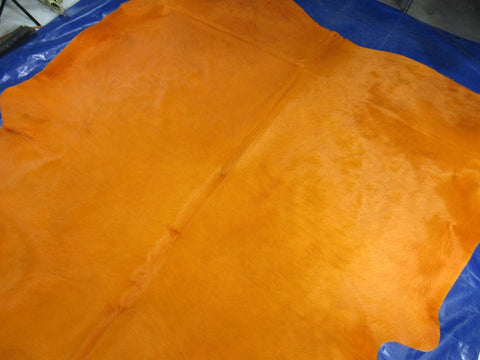 Dyed Orange Cowhide Rug - Size: 8x7 feet C-1748