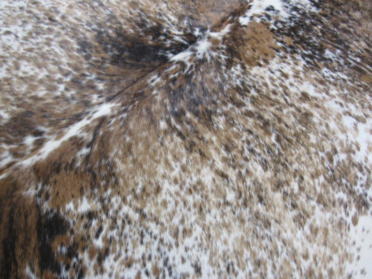 Magnifique tapis en peau de vache moucheté tricolore - Dimensions : 8,2 x 7 pieds O-1200