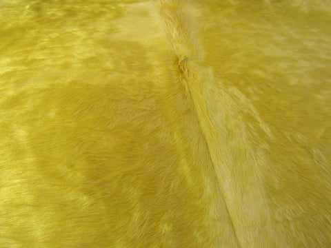 Dyed Yellow Cowhide Rug (longish hair/perfect quality) - Size: 7.2x7 feet C-1752