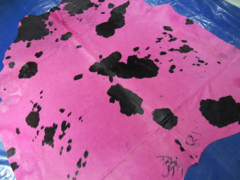 Dyed Pink Black and White Cowhide Rug - Size: 7x7 feet C-1754