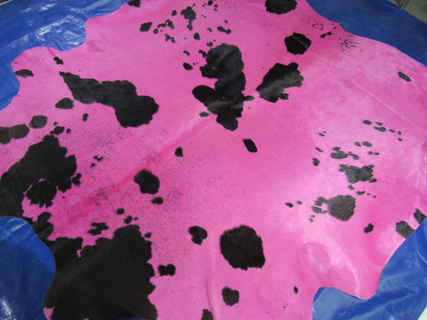 Dyed Pink Black and White Cowhide Rug - Size: 7x7 feet C-1754