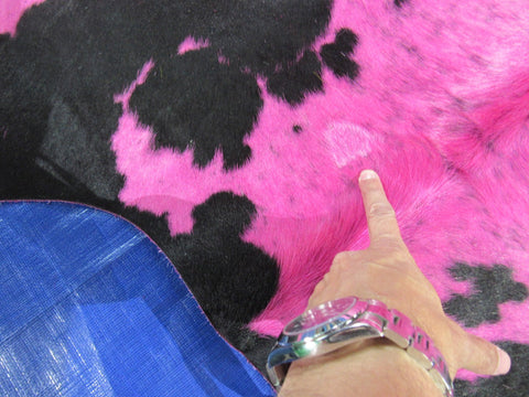 Dyed Pink Black and White Cowhide Rug - Size: 7x7 feet C-1754