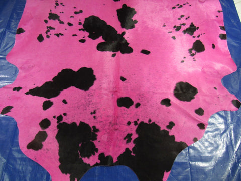 Dyed Pink Black and White Cowhide Rug - Size: 7x7 feet C-1754