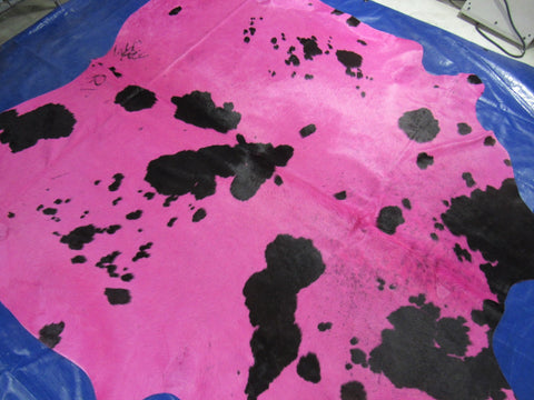 Dyed Pink Black and White Cowhide Rug - Size: 7x7 feet C-1754