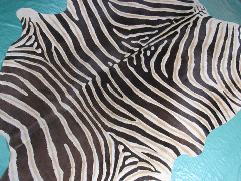 Genuine Zebra Cowhide Rug (both inner and outer stripes are brown) Size: 7 1/4x6 feet O-1016