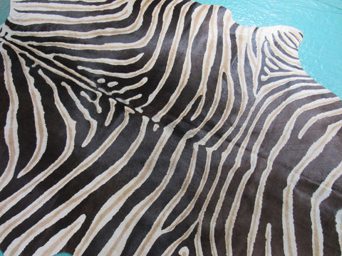 Genuine Zebra Cowhide Rug (both inner and outer stripes are brown) Size: 7 1/4x6 feet O-1016