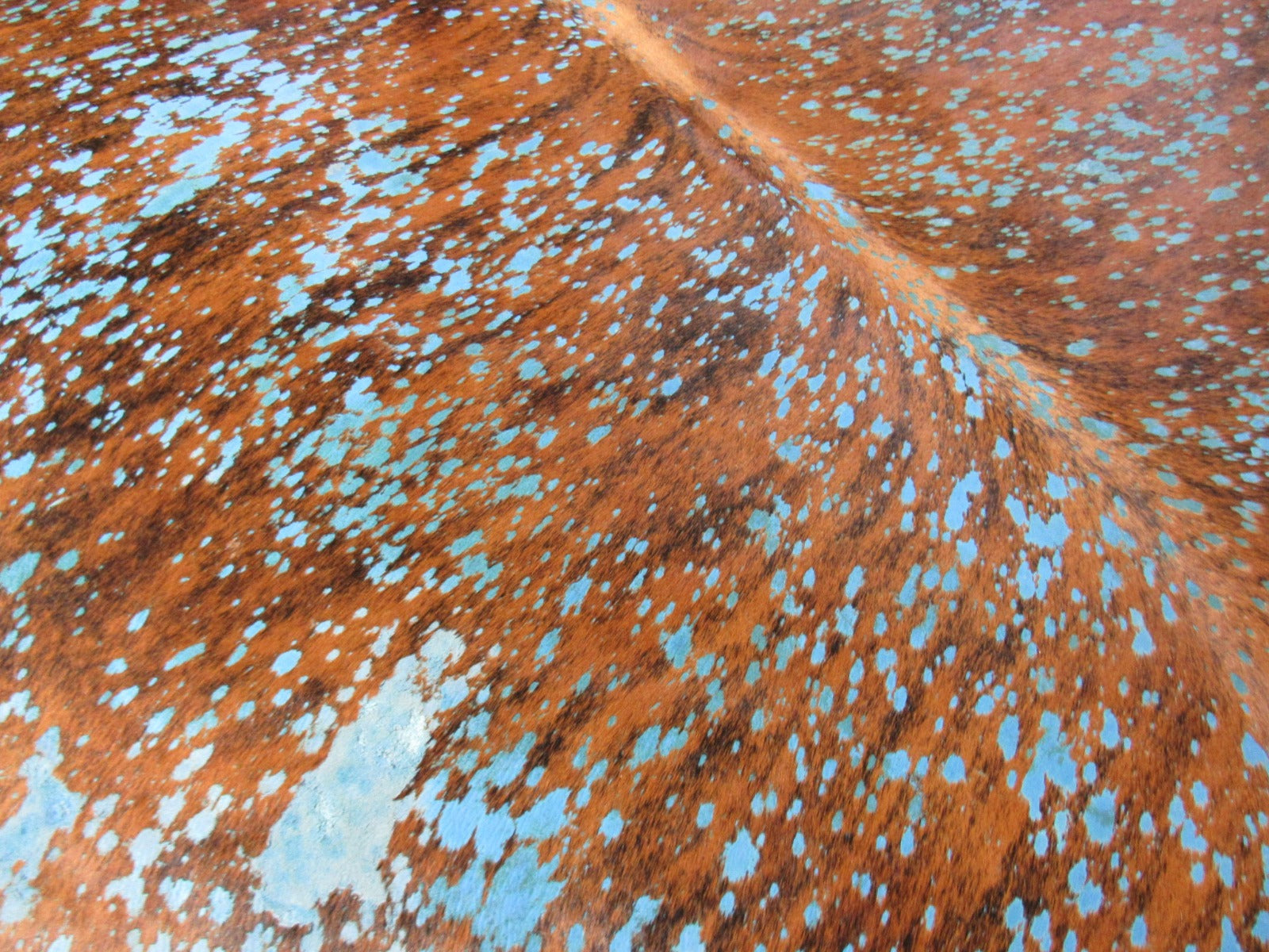 Brown Brindle with Turquoise Acid Wash Devore Cowhide Rug - Size: 6.5x6 feet M-1024