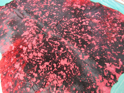 Dyed Red with Acid Wash Devore Cowhide Rug - Size: 7x7 feet M-1025