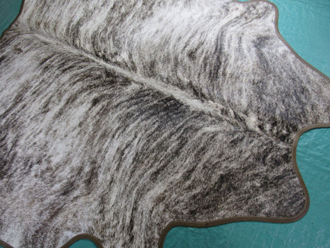 Grey Brindle Cowhide Rug with Brown Border Size: 7x6 3/4 feet M-1027