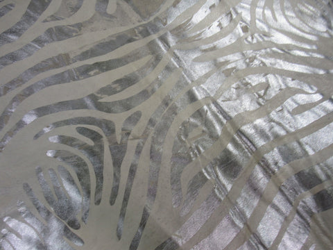 Silver Metallic Zebra Cowhide Rug (rough quality/ stripes are distressed) Size: 8x6.2 feet O-288