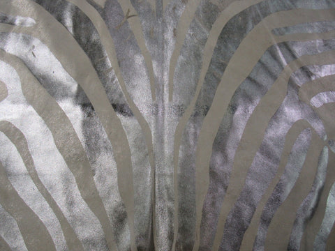 Silver Metallic Zebra Cowhide Rug (rough quality/ stripes are distressed) Size: 8x6.2 feet O-288