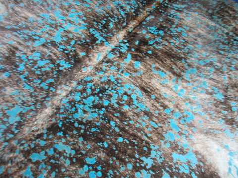 Brindle Cowhide Rug with Turquoise Acid Washed (stitches) Size: 7.2x7.2 feet C-1763